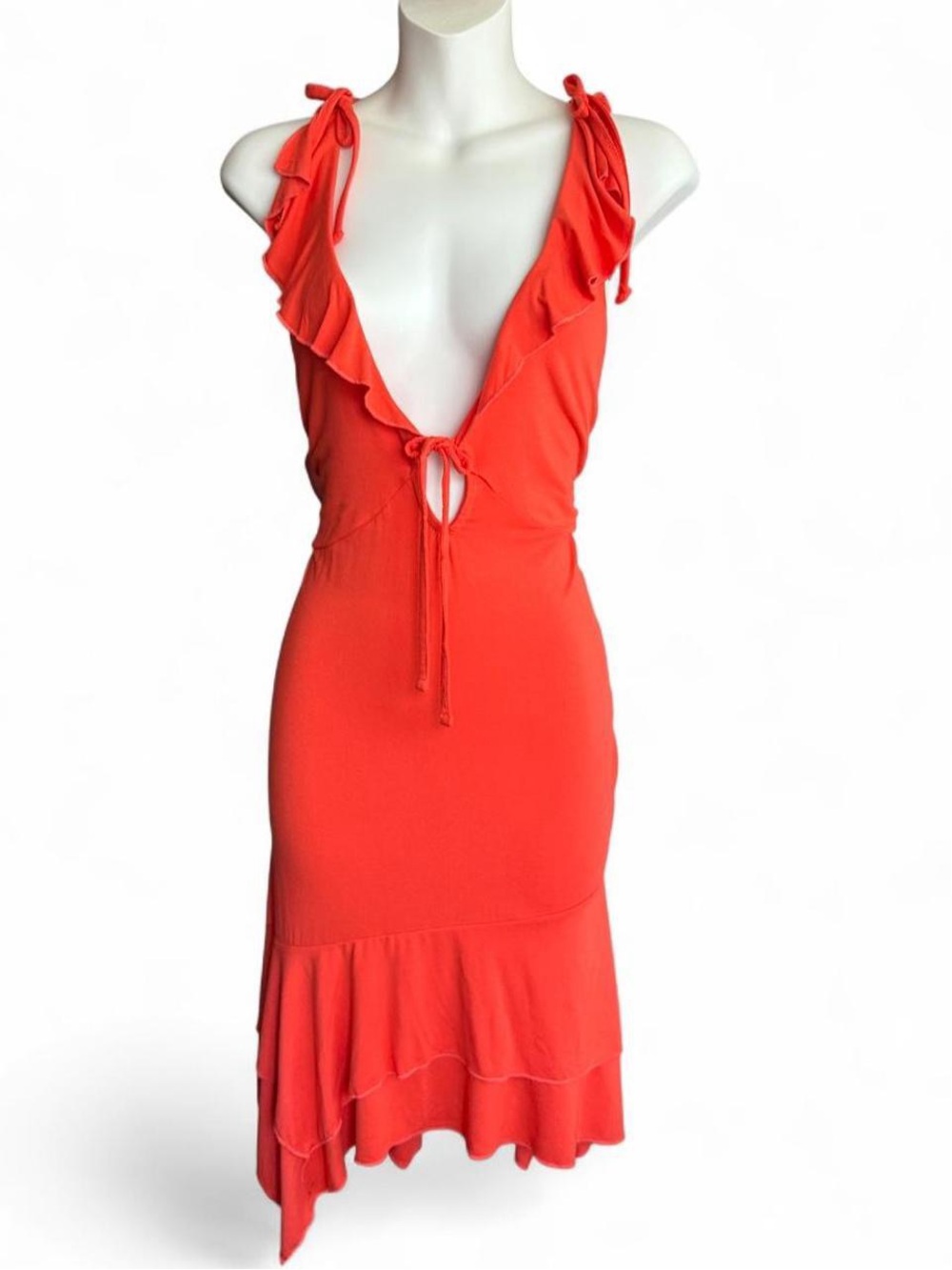 wild fable Coral One-Shoulder Ruffle Tie-Front Midi Dress